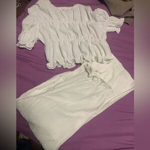White Ruffled Top and Pants Set